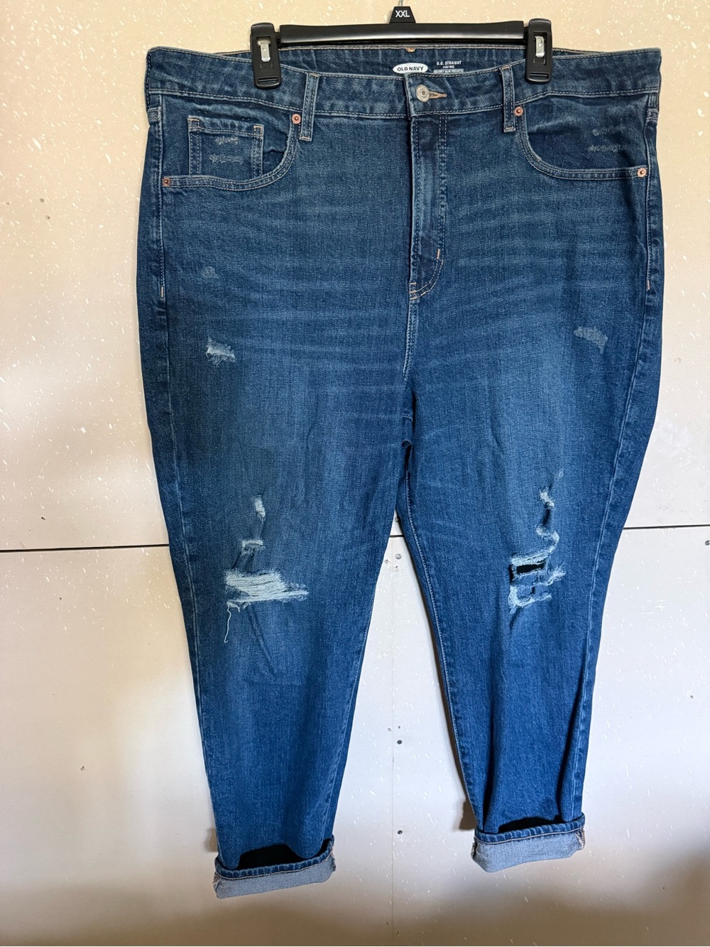 Old Navy Women's Dark Blue Distressed O.G. Straight High Rise Jeans size 18